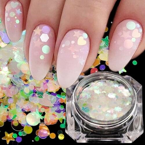 1 box Holographic Nail Glitter Mix Star Round Heart Flakes Mermaid Mirror Irregular Paillette Sequins 3D Nail Art Decor TR680/AB