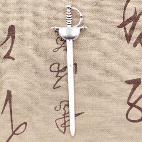 5pcs Charms Western Sword Fencing 85x24mm Antique Silver Color Plated Pendants Making DIY Handmade Tibetan Silver Color Jewelry