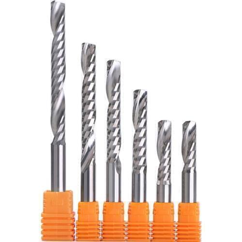 5pcs Carbide CNC Router Bits one Flute Spiral End Mills Single Flute Milling Cutter Tool Acrylic ABS PVC Cutter 6mm x12mm 52mm