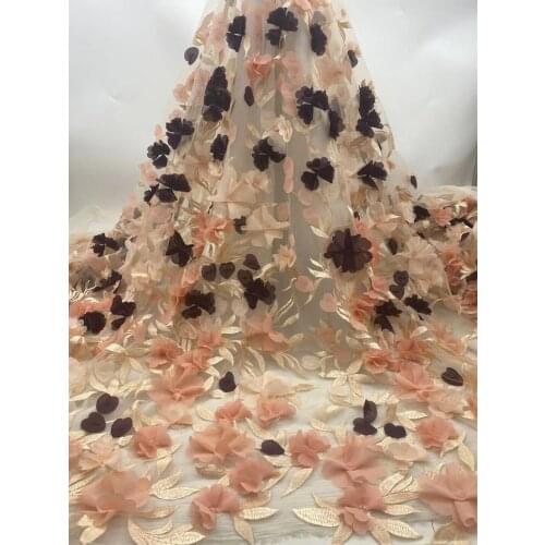 African Tulle Mesh Lace Fabric High Quality Nigerian 3D flowers Lace Fabric ZH-388686 For Women Party Wedding Dress