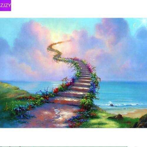 ZJZY 5d diy diamond embroidery Heaven stairs diamond painting Cross Stitch full drill Rhinestone mosaic home decoration LY074