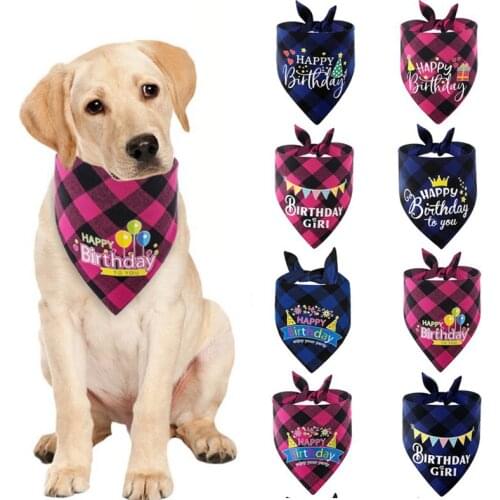 Birthday Dog Bandanas Large Pet Scarf Bandana For Dog Cotton Plaid Washable Bow Ties Collar Cat Dog Scarf Large Dog Accessories