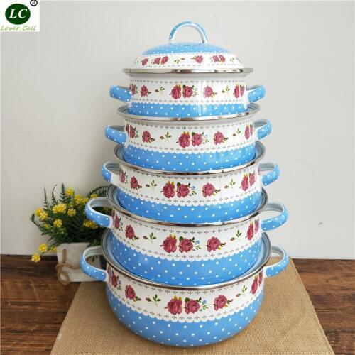 Free shipping 5POTS Cooking Tool Sets Casseroles set 1-4Litre Kitchen Utensil 16/18/20/22/24cm Ceram Enamel Pots