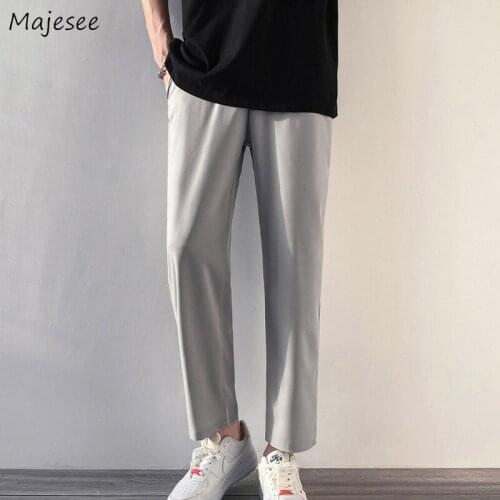 Casual Pants Men Straight Ankle-length Trousers Teens Baggy Bodybuilding Soft Summer Breathable Korean Fashion Hot Sale Bottoms