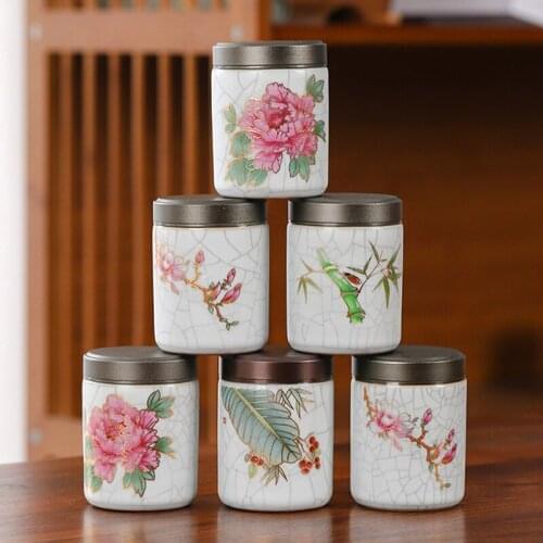 Tea Caddy Ceramic Portable Small Candy Jewelry Box Mini Porcelain Travel Food Sealed Jar Household Coffee Bean Snack Storage Jar