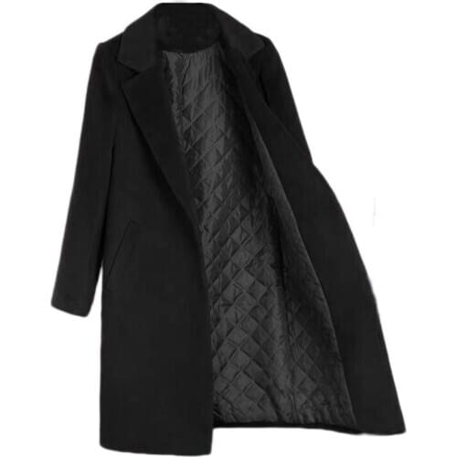 Black Coat Women Button Pockets V-Neck Double Breasted Loose Solid Long Wool Coat Fashion Woman Coats Winter 2020 Plus Size