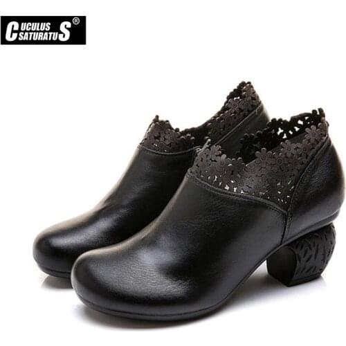 Cuculus Women Pumps Shoes Full-grain Cow Leather Dress Shoes Medium Heels Office Shoes Rhinestone Slip on Shoes zapatos mujer