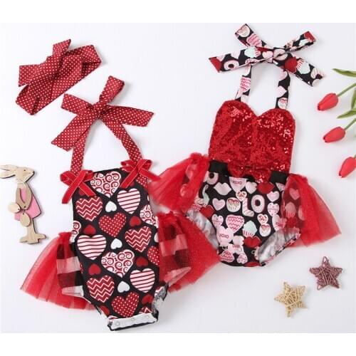 2021 Valentines Day Baby Rompers Cute Style Toddler Girls Jumpsuits Heart print Girls Clothing 1pc Baby Out suit