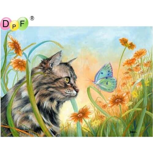 DPF DIY The cat butterfly crafts diamond embroidery home decor diamond mosaic square wall painting diamond painting cross stitch