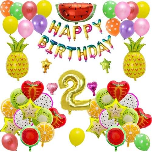 Fruits Summer Balloons Party Decorations Set for Kid Happy Birthday Banner Gold Number Baloon Holiday Festival Air Helium Globos