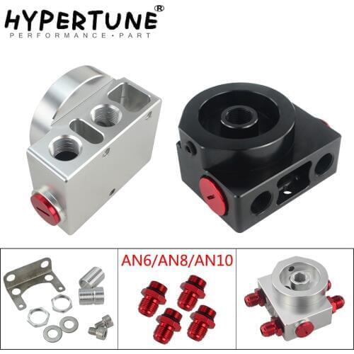 Hypertune - Oil Filter Sandwich Adaptor With Oil filter remote block with thermostat 1xAN8 4xAN6/AN8/AN10 HT5675