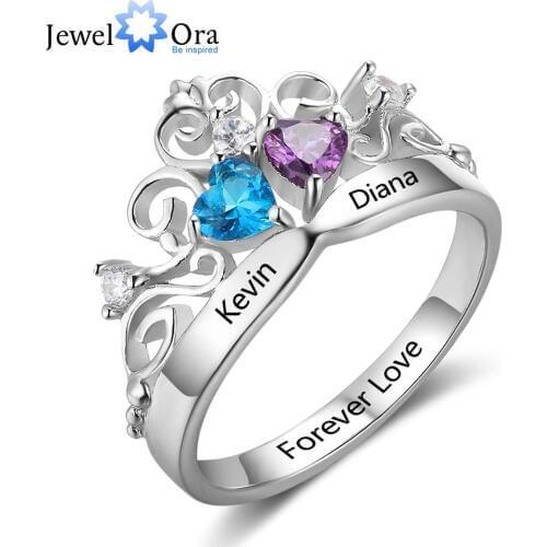Art Pattern Crown Birthstone Ring 925 Sterling Silver Party Rings Engrave Name Anniversary Personalise Gift (JewelOra RI102878)
