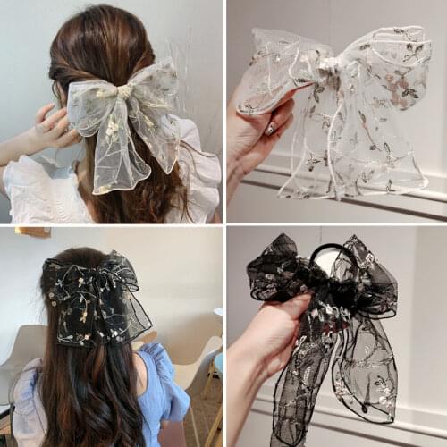 Korean Version of The Big Bow Hair Clip Fashion Lace Embroidery Back Head Spring Clip Hair Accessories for Women
