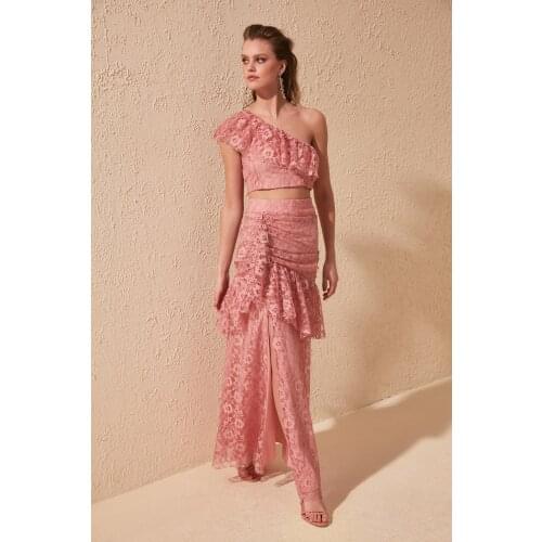 Color Rose Lace Bottom-Top Suit, Women 'S Modern Ruffle Design, Wedding, Engagement, Party, invitation, Dining, Fashionable Design Attractive, For Holiday