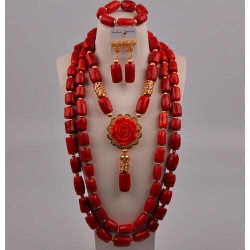 Red Coral Jewelry Bridal Set Nigerian Wedding Set African Coral Beads Bridal Jewelry Sets 317-E3