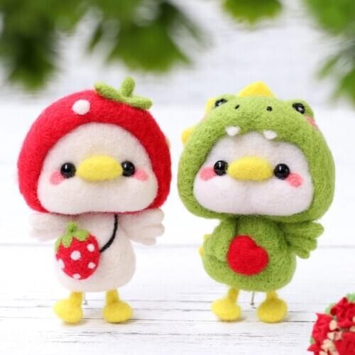 Cute Animal Duck Wool Felt Doll Handmade DIY Unfinished Poked Knitting Package QX2E