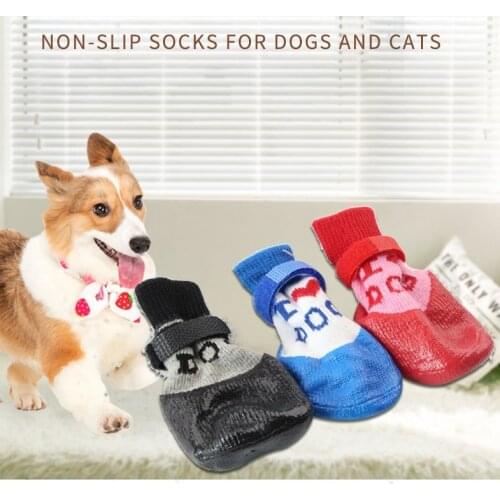 4Pcs/set Cute Pet Dog Shoes Rubber Cotton Socks Waterproof Non-slip Dog Rain Snow Boots Socks Footwear For Puppy Small Cats Dogs