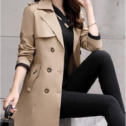 2020 Europe American Autumn Winter New Windbreaker Womens Jacket Fashion Slim Khaki Double-Breasted Windbreaker Jacket AA158