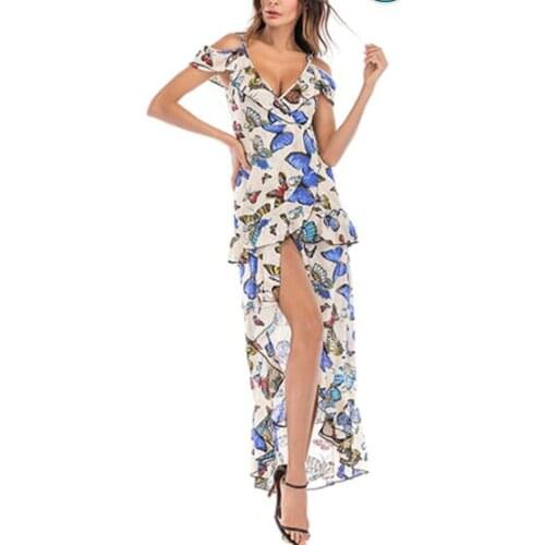 Butterfly Dress European and American Dresses Deep V-neck Irregular Sling Sleeveless Strap Beach Ruffle Tank 2021