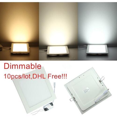 10pcs/lot Dimmable Square LED Ceiling Downlight 6W 9W 12W 15W 25W Recessed led panel light with driver AC85-265V DHL/Fedex Free