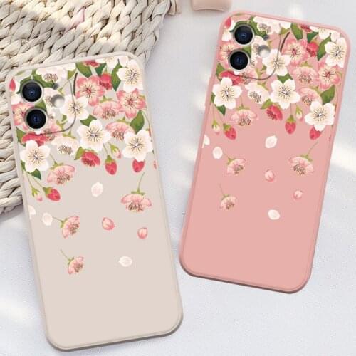 Romantic Sakura Phone Case For iPhone X XS XR 11 12 Pro MAX 6 7 8Plus Capa Back Covers Liquid Silica Gel Phone Cases Gifts