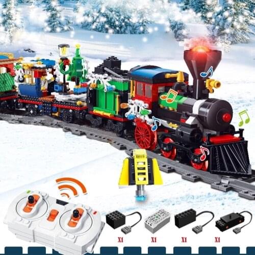 Christmas Remote Control Steam Train Model Building Blocks With Track Figures Assemble Bricks Set Toys for Children Boys Gift