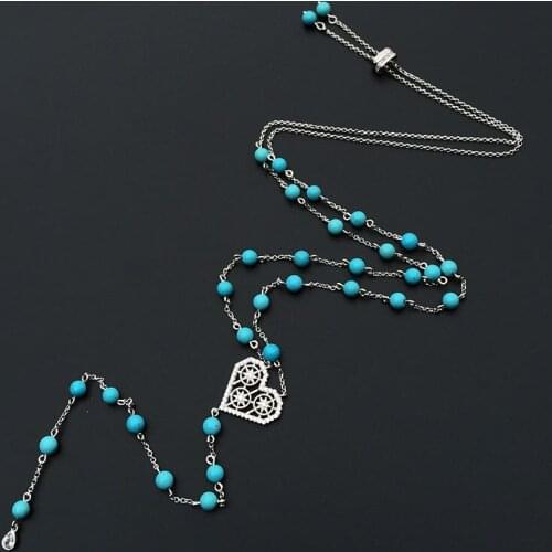 S925 Sterling Silver Turquoise Love Y Long Pendant Sweater Chain Women European And American Fashion Trend Luxury Monaco Jewelry