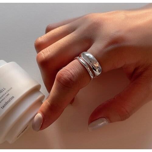 Silvology 925 Sterling Silver Double Layer Irregular Rings for Women Concave Glossy Fashion Korea Rings 2021 Minimalist Jewelry