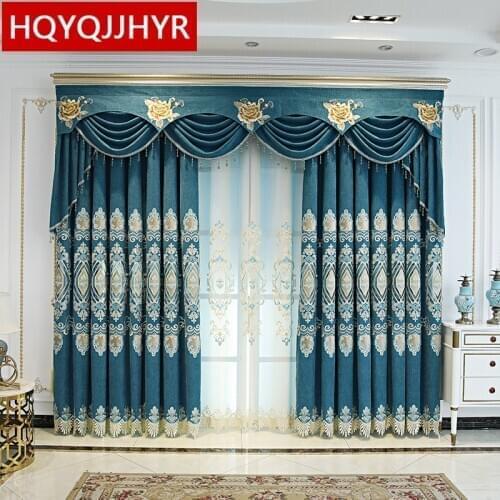 European Style Luxury Embroidered Villa Living Room Kitchen Curtains High Quality Chenille Curtain For Hotel Apartment Bedroom