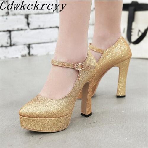 Spring New pattern fashion Round head Super high heel Waterproof Women Shoes black gules Golden silvery sexy banquet Women Shoes