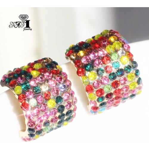 YaYi Jewelry Multi Glass Flower Dangle Women Ancient Gold Color Wear Ear Band Tassel Wedding Stud Drop Hoop Clip Earrings