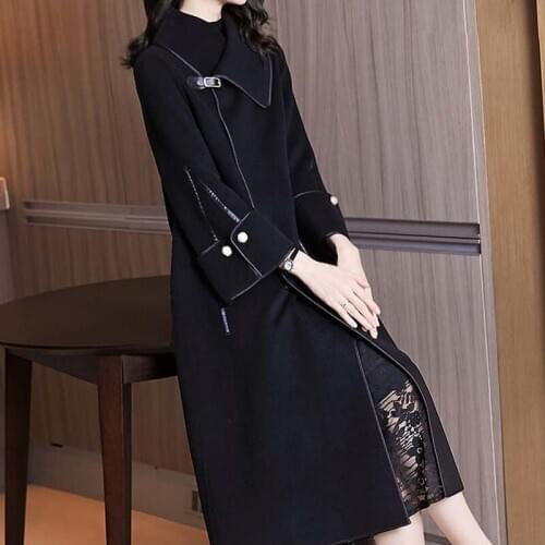 Plus Cashmere Double Sided Woolen Coat Korean Temperament Fall Winter Mid-long Outwear Thicken Loose Ladies Wool cloth verwear