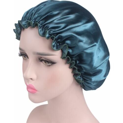 Women Silk Satin Night Sleep Cap Shower Caps Hair Care Beauty Bonnet Hat Head Cover Elastic Band Bathroom Shower Caps