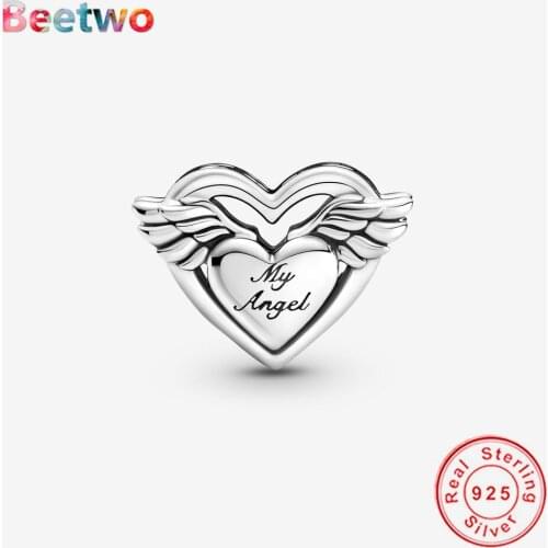 Fit Original Pandora 925 Sterling Silver Angel Wings & Mum Charm Bracelet Charms Silver 925 Bead Women Fashion Jewelry Berloque