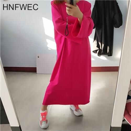 Women Multicolor Big Size Sweatshirt Dress New Round Neck Long Sleeve Loose Fit Fashion Tide Spring Autumn 2020 V808