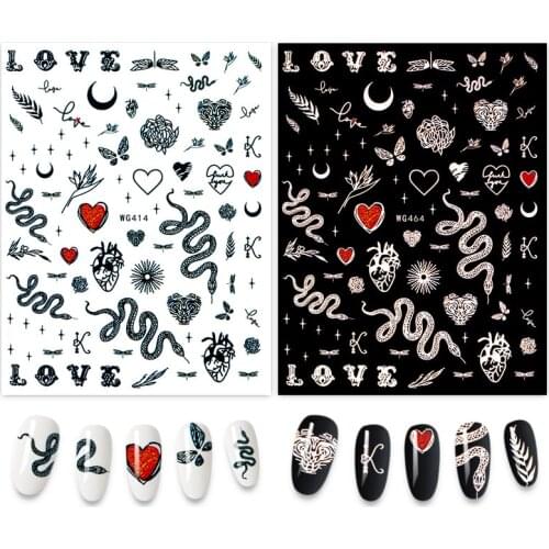 1PC Cartoon Abstract Art Design Stickers for Nails Face Snake Flowers Manicure Nail art Decoration Nail Sticker
