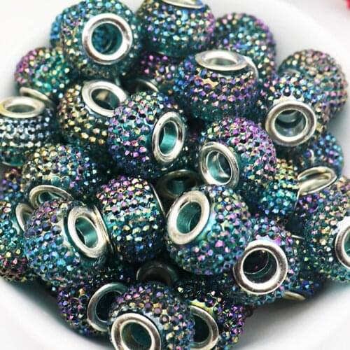10 Pcs 45 Color Large Hole Resin 3D Crystal Murano Spacer European Beads Fit Pandora Bracelet Bangle Women for Jewelry Making