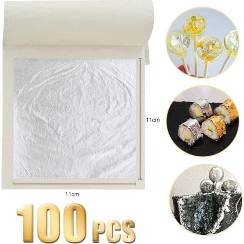 100 Sheets 11X11cm Genuine Edible Pure Silver Leaf Foil Sheet of High Quality Free Shipping