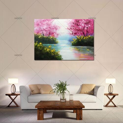 100%Handmade Modern Palette Knife Park Street Oil Painting Canvas Art Pictures For Room Decor Wall Paintings No Frame Big size
