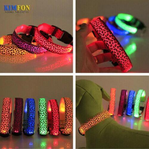 200Pcs/Lot Pet Dog Leopard Nylon Safety LED Collar Colorful Flash Light Neck