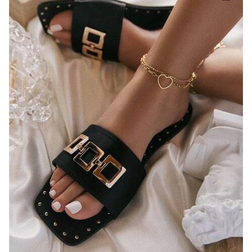 2021 New Retro Fashion Beach Shoes With Leopard Print Womens Square Heel Plus Size Slippers