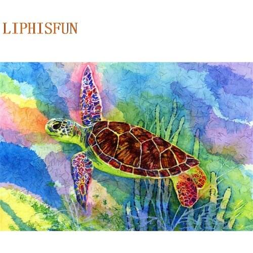 Diamond Painting Cross Stitch Full Square Round Picture of Rhinestone DIY Mosaic Embroidery Turtle New Year Gift