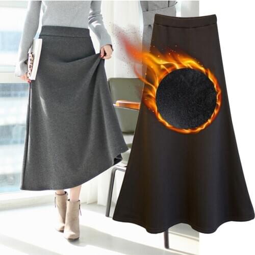 Free Shipping 2019 Fleece Customized Long Mid-calf Thick A-line Skirts Women Plus Size XS-10XL High Waist Winter Skirts Warm