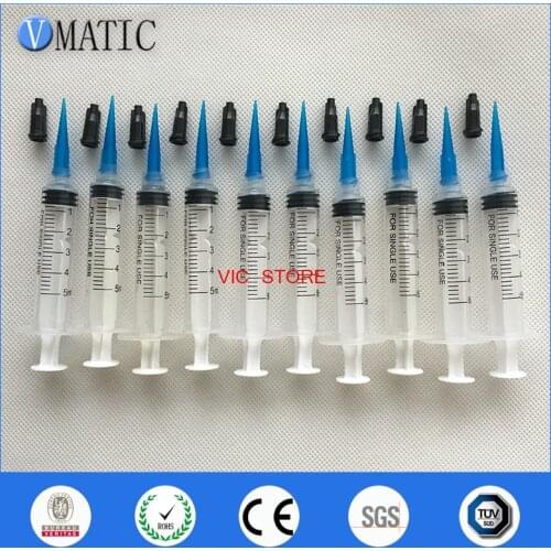 Free Shipping Non Sterilized Quality 10Pcs Plastic Syringes 5ml/cc With Dispensing Needle & Caps/Stoppers
