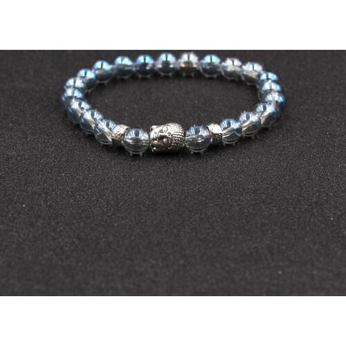 7 Gradient 8mm Colourful Transparent Stone Bracelets Beaded Strand Vintage Alloy Buddha Head Strench Bracelet Jewelry