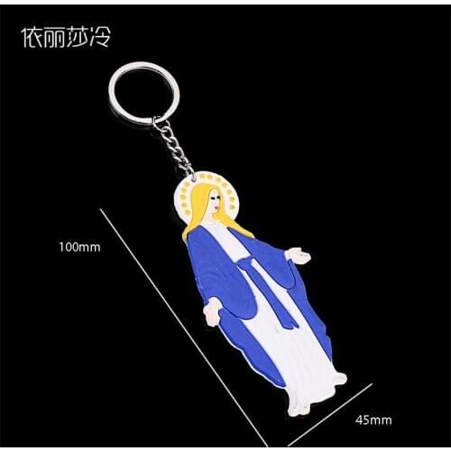 Catholic Blue Mary Keychain, Silicone Blue Virgin Mary Jewelry Keychain, Gift Car Keychain with Jesus Cross