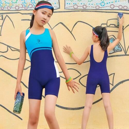 Vintage Prefessional One Piece Swimsuit for Girls Swimwear Short Trunks Children Competitive Solid Swimming Bathing Suit Kids