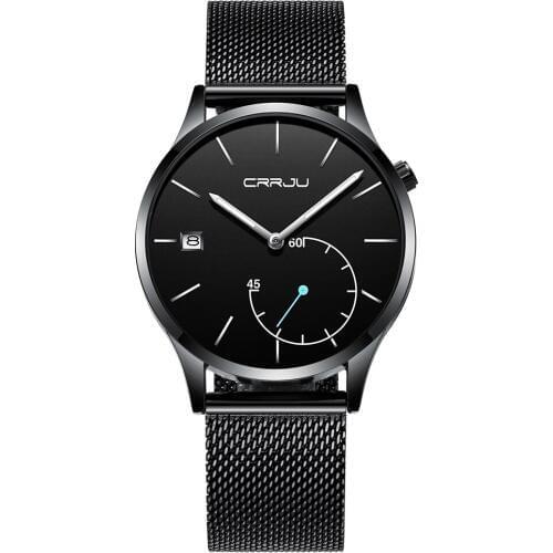CRRJU stainless steel mesh strap quartz Men Watch ultra thin dial date clock men 2019 New luxury brand watch men Fashion sports