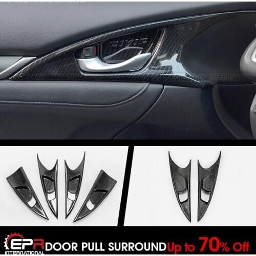 For 16-18 10th Gen Honda Civic FC Carbon Fiber Inner Door Pull Surround 4Pcs LHD Exterior Accessories Kits(4Door Front & Rear)