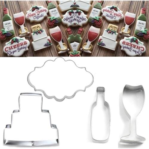 1pcs patisserie reposteria Cocktail Wine Bottle Glass Fondant Moldes Metal Cake Decor Cookie Cutter Biscuit Cupcake Pastry Mould
